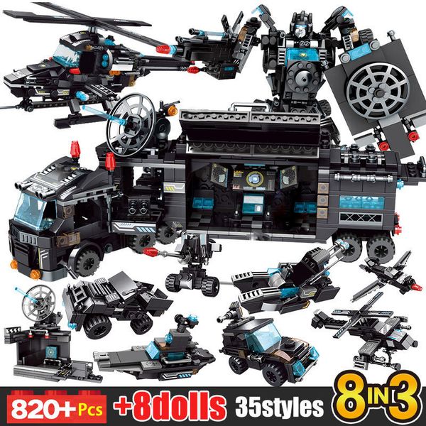 

city police station car motorcycle building blocks swat team weapons technic truck ship robot bricks diy toys sets for children 1008