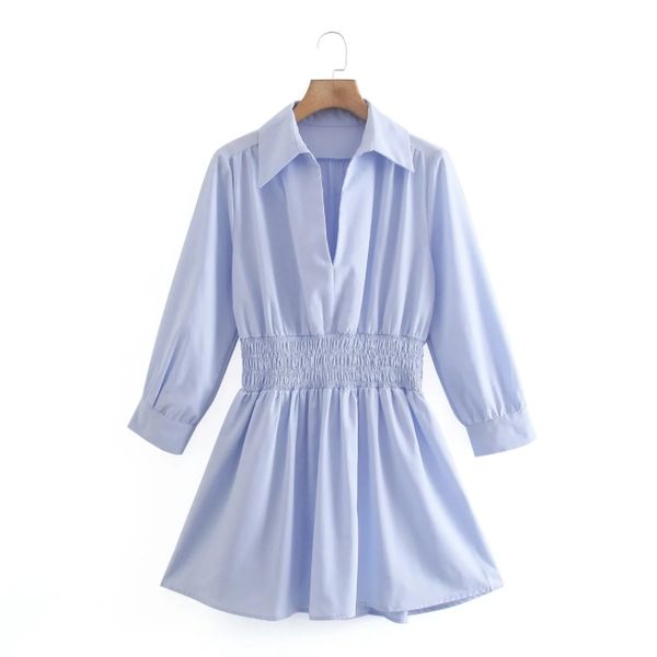 

summer women elastic waist blue mini dress female nine quarter sleeve clothes casual lady loose vestido d7660 210430, Black;gray