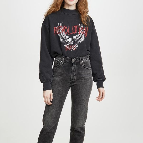 

women's hoodies & sweatshirts black eagle letter print vintage american oversized crewneck sweatshirt women long sleeve casual pullover