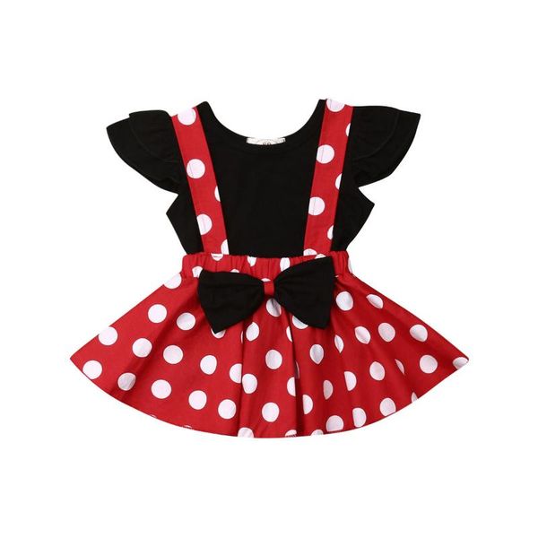 

clothing sets baby girl clothes set black t-shirt bowknot polka dot suspender skirt 6m-3t infant toddler summer casual outfits 2021, White