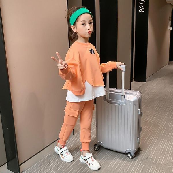 

clothing sets 2021 children spring autumn patchwork t-shirts + pants girls teen clothes for 8 10 12 13 years, White