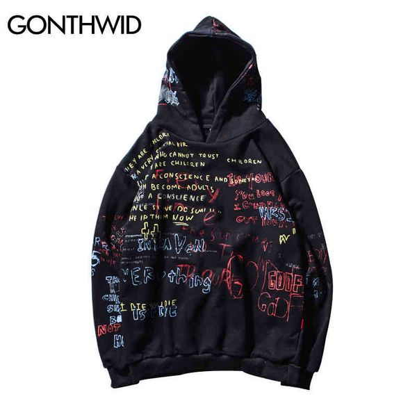 

gonthwid hip hop graffiti hoodi mens 2020 autumn casual pullover sweats hoodie male fashion skateboards sweatshirts, Black