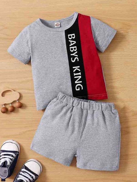 

baby letter graphic colorblock tee & shorts she, White