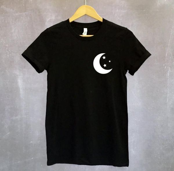 

moon and stars pocket print mens t shirt men cotton casual funny for lady yong girl tee hipster drop, White;black