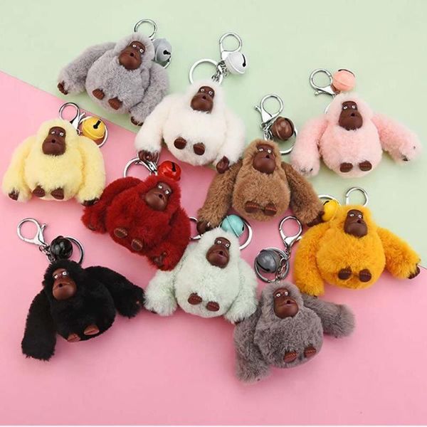 Anahtarlıklar Patlayıcı Yumuşak Peluş Maymun Goril Bebeği Keychain Pompom Kabarık Anahtar Zincir Çift Öğrenci Çantası Kolye