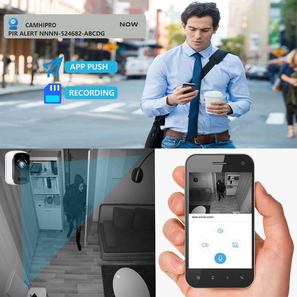

wifi 3mp battery powered outdoor wireless security camera pir alarm sd card record cctv video surveillance camhi pro app