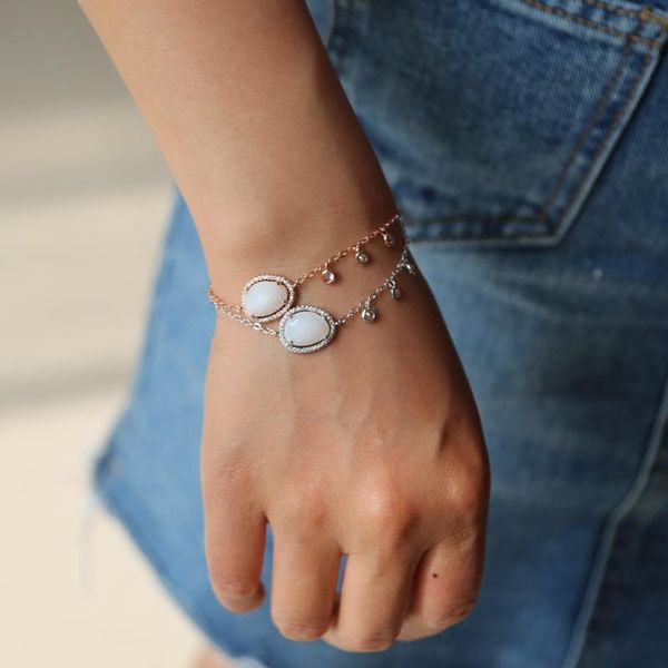 

charm bracelets fashion delicate mini cz paved tiny crystal opal oval round for women rose gold link chain bracelet adjust, Golden;silver