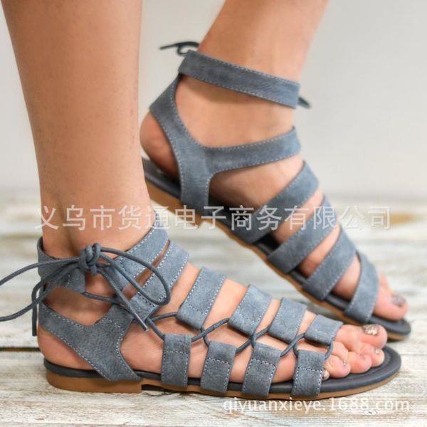 

leisure rome women gladiator flat sandals ankle strap front rear summer beach buckle rubber shoes, Black