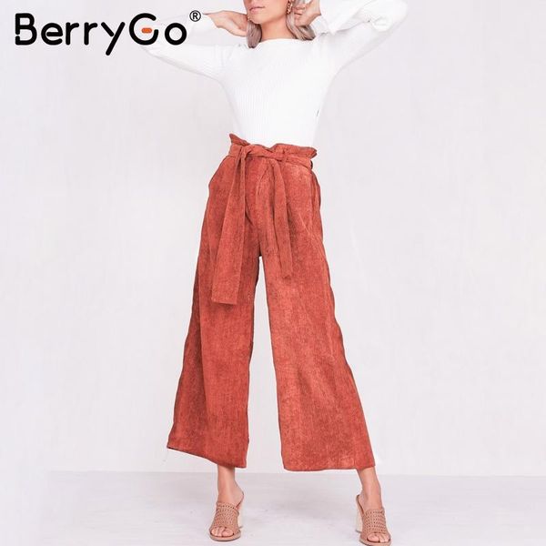 

women's pants & capris berrygo casual corduroy wide leg women high waist waistband vintage long fashion autumn winter female 2021, Black;white