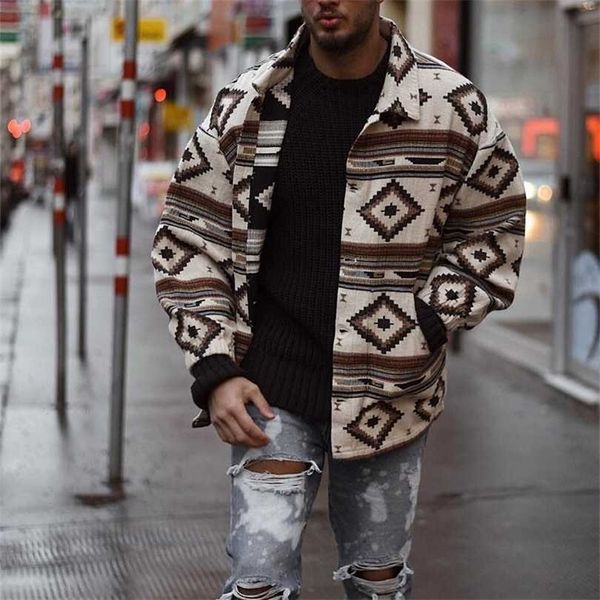 

men jacket casual loose big pocket button geometry print baseball coat streetwear bomber acket u.s size s-3xl 211126, Black;brown