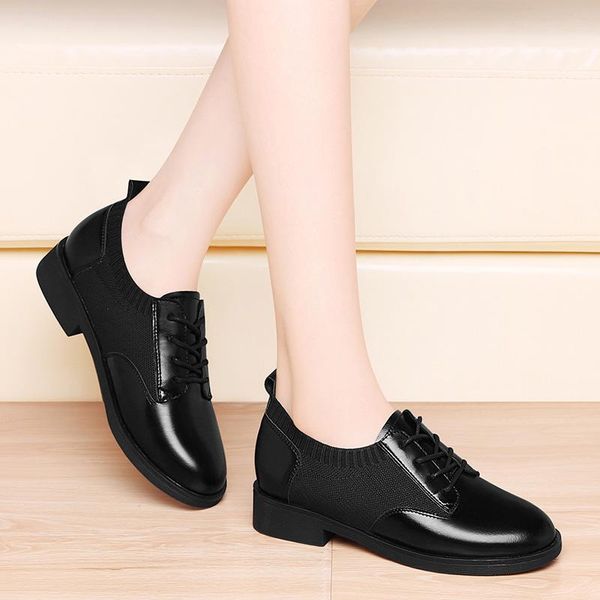 

dress shoes comfortable round toe square heel single lace-up waterproof platform casual women, Black