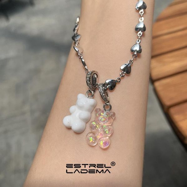

chains candy color zircon gummy bear choker necklace for women gold silver metal heart clavicle chain charm necklaces y2k jewelry