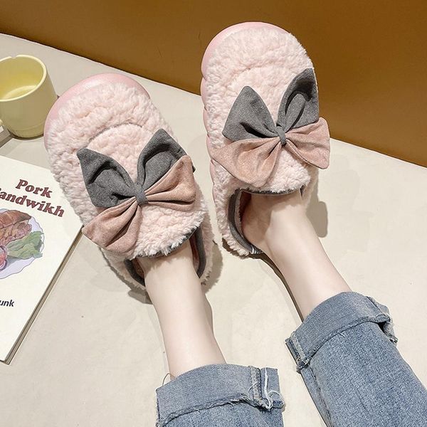 

slippers low shoes butterfly-knot home women's winter footwear pantofle luxury slides fur flip flops massage 2021 flat designer, Black
