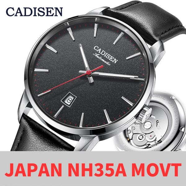 

wristwatches cadisen men watches automatic mechanical genuine leather clock japan nh35a sapphire watch relogio masculino, Slivery;brown