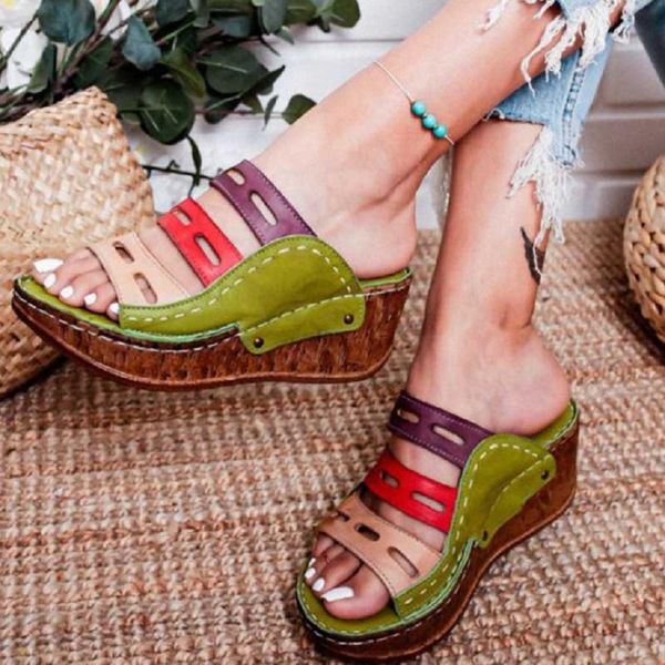 

slippers summer high heels women open toe wedges platform ladies sandals hollow out slides gladiator flip flops, Black