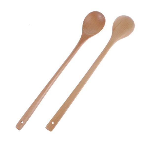 

spoons 2pcs long handle wooden stirring jam spoon kitchen cooking utensils