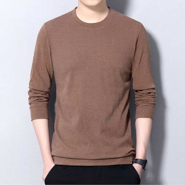 

2021 double faced cashmere winter bottoming shirt round neck solid color korean men's sweater, Black