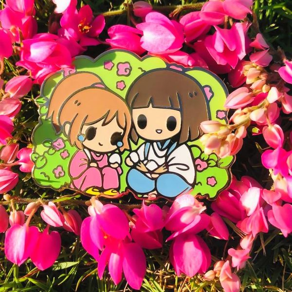 

pins, brooches cute haku and chihiro hard enamel pin cartoons animal medal brooch pastel plant grass flowers pins spirited away anime fan gi, Gray