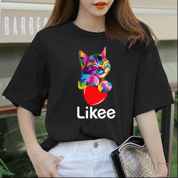 

likee app heart cat cool womens fun tee rainbow women funny clothes, White