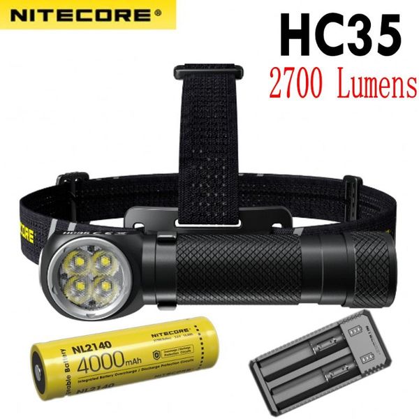 

original nitecore hc35 headlamp 2700 lumens 4x cree xp-g3 s3 leds next generation 21700 l-shaped with 4000mah battery headlamps