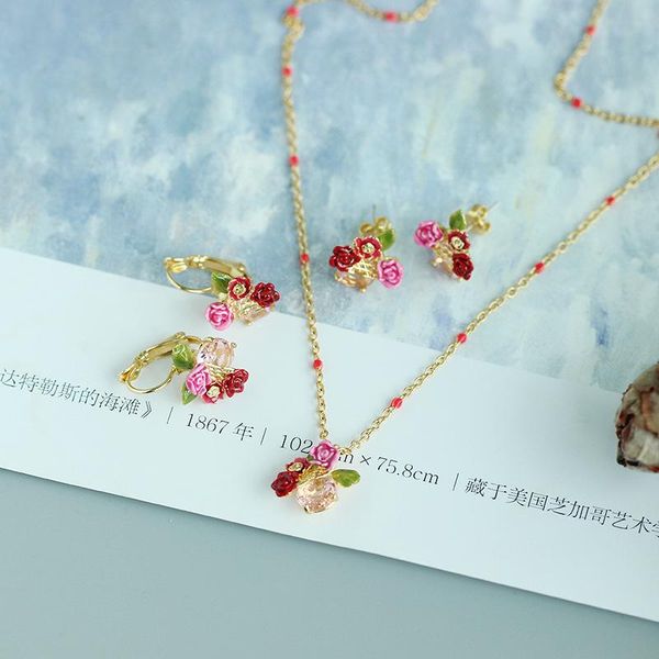 

earrings & necklace sweet elegant flowers gem earring jewelry sets for women party accessories good gift 2021 spring, Silver