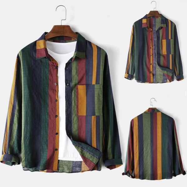 

men's casual shirts 2021 vintage stripe shirt men long sleeve blouse cotton linen male breathable hip hop strretwear, White;black