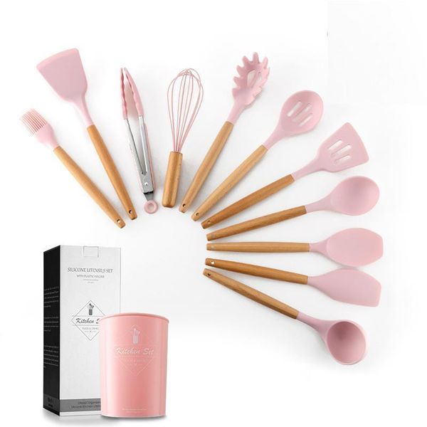 

storage bottles & jars 11pcs/set silicone kitchenware set with wooden handle creative kitchen tool bucket 12.5x12.5x33.5cm