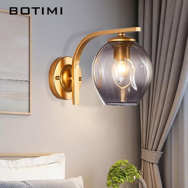 

luxury golden wall light with amber blue grenn gray glass bedroom bedside shining down sconce living room lighting fixture lamp