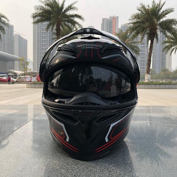 

motorcycle helmets beauty helmet with double lens inner sun visor racing full face cross-country black and red lines
