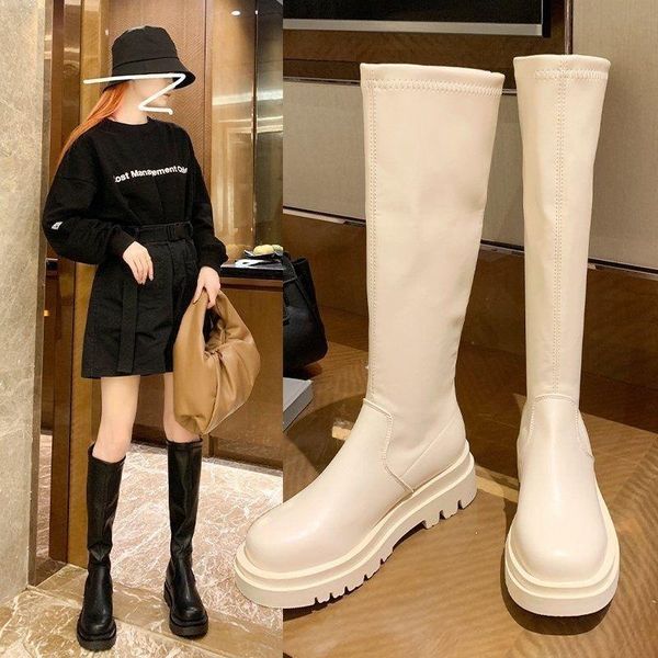 

boots long female 2021 spring and summer single shoes tube small man versatile thin leather, Black