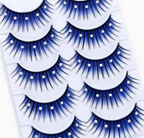 

false eyelashes stage catwalk colorful flashing diamond children's show blue five hard stems 5 pairs of