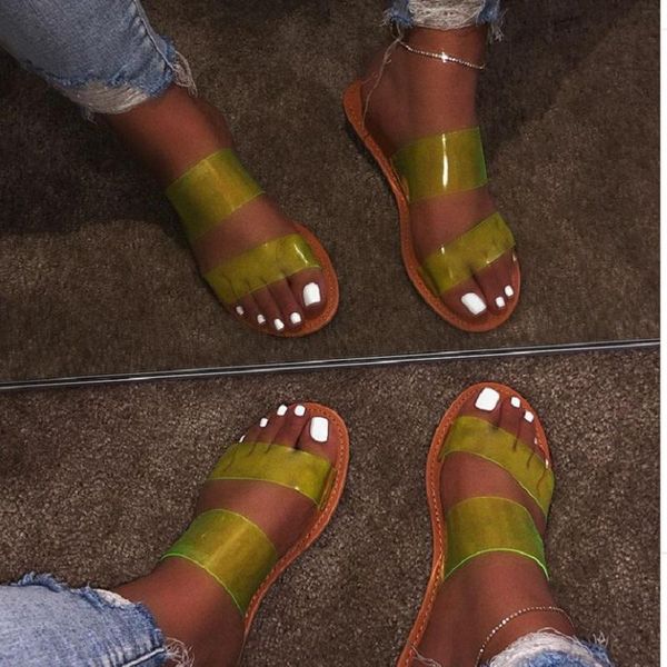 

slippers summer flat clear women transparent jelly sandals open toe ladies shoes roman beach slides big size flip flops, Black