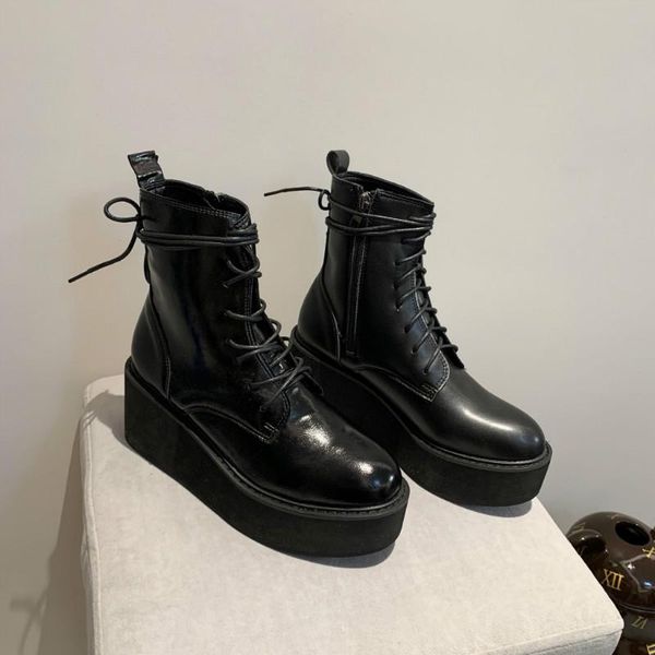 

boots boussac black punk wedges platform women heel increasing chunky motorcycle