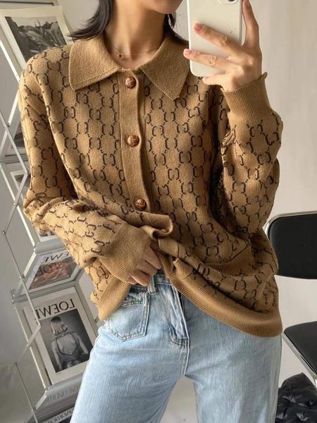 

327 2021 brand same style regular lapel neck long sleeve kint sweater flora print sweater cardigan khaki, White