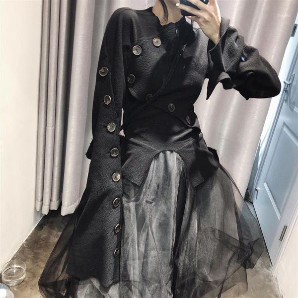 

elegant clothing set women spring autum buttons cut blouse + long mesh layers party spliced skirts suits ns6531, White