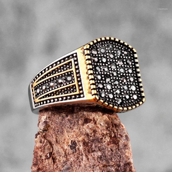 

cluster rings luxury gold black rhinestone stainless steel mens punk trnedy for male boyfriend biker jewelry creativity gift wholesale, Golden;silver