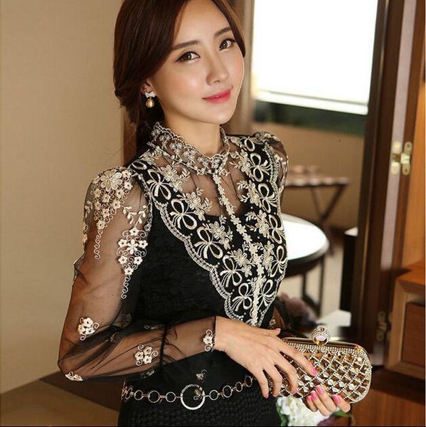 

women's blouses & shirts chemise femme vintage chiffon lace long sleeve shirt fashion crochet blusas femininas #p1157 pqyo, White