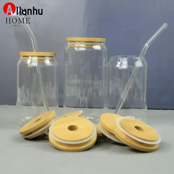 

mason jar sublimation glass beer mugs with bamboo lid straw diy blanks frosted clear shaped tumblers cups heat transfer 15oz cocktail iced c
