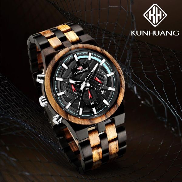 

wristwatches kunhuangmen's ultra-thin personality big dial chronograph calendar multi-function luminous military business quartz sports, Slivery;brown