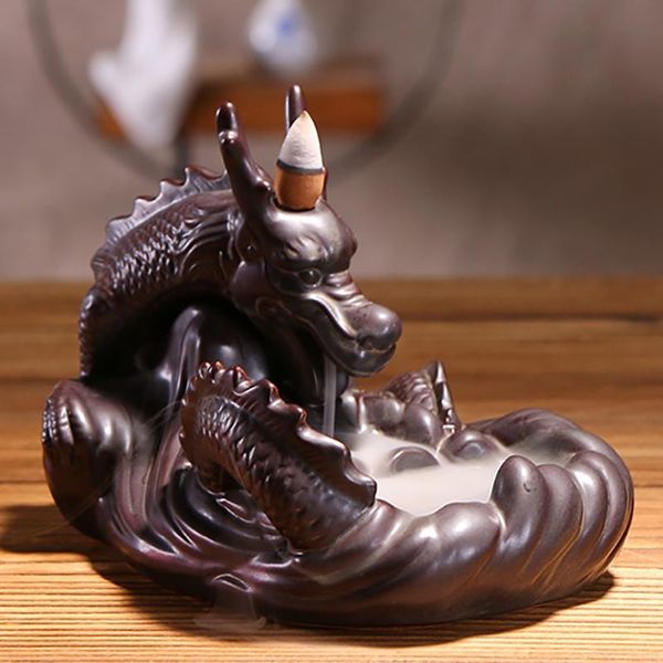 

fragrance lamps censer holder dragon meditation pressure relief incense burner office teahouse backflow ceramics decoration vintage crafts h