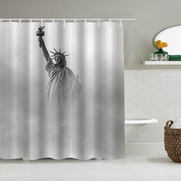 

shower curtain foggy cityscape american architecture p for wanderlust the statue of liberty in new york city waterproof bath