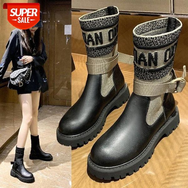 

european and american medium boots women's comfortable fashion in autumn winter thick heel martin women #le8w, Black