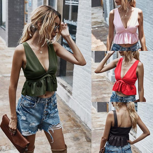 

women's t-shirt sleeveless backless slim casual hem ruffled jacket, White