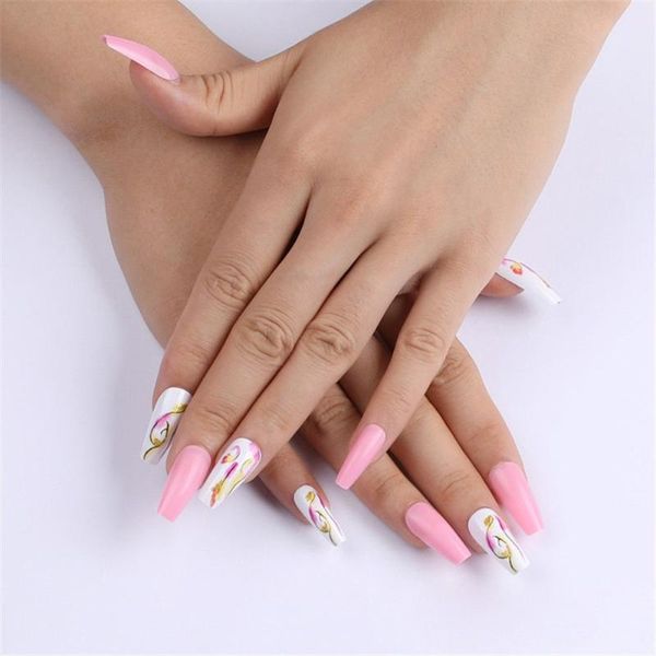 

false nails women pink glitter beauty ballet nail tip fake t-shaped, Red;gold