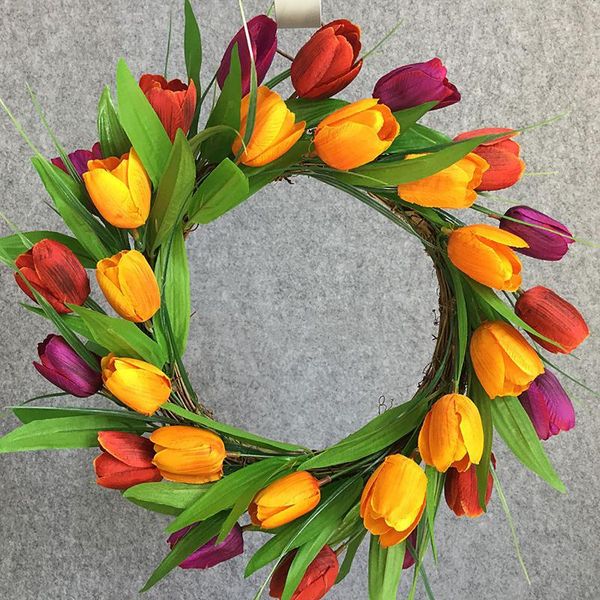 

tulip wreath mother's day string garland flower ornament hanging pendant front door home decorations round ring field decorative flower