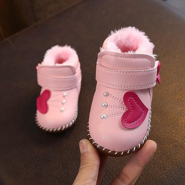 

first walkers baby cotton shoes, tendon-soled soft-soled princess shoes plus velvet thickened toddler leather 0-1-2 years old
