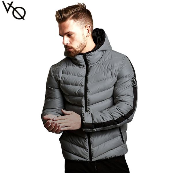 

men's down jacket muscle fitness men's hooded zipper coat casual loose cotton padded, Black