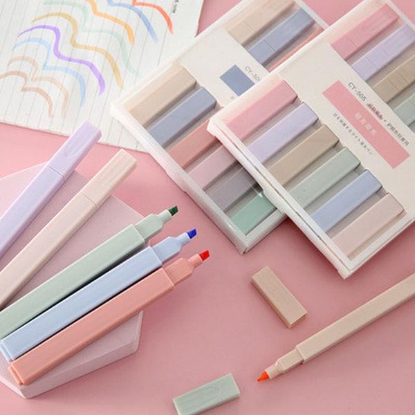 

gel pens 6 pcs/set colorful soft tip highlighter light color kawaii marker pen diy po journal fluorescent student stationery