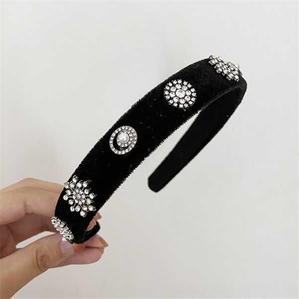 

3S3a ruixin jewelry japan south korea autumn winterheadbands hair pearl palace style black velvet diamond snowflake pearl hairband, Silver