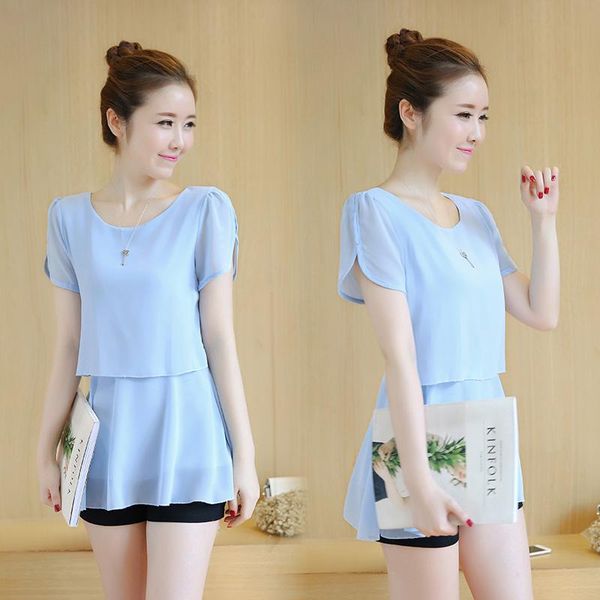 

women's blouses & shirts summer chiffon blouse women and casual o-neck short sleeve loose solid female plus size -4xl green, White